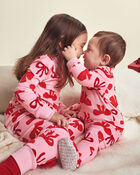 Toddler Girl 2-Piece Bows DreamPlush Snug Fit Pyjama Set - Pink, image 2 of 7 slides